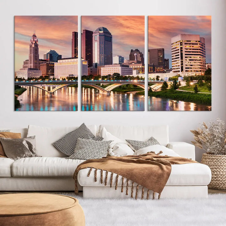 Extra Large Columbus Skyline Wall Art Sunset View Cityscape Canvas Print