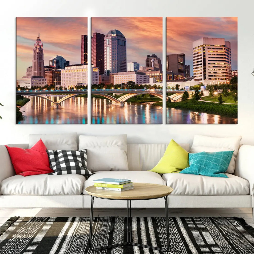 Extra Large Columbus Skyline Wall Art Sunset View Cityscape Canvas Print