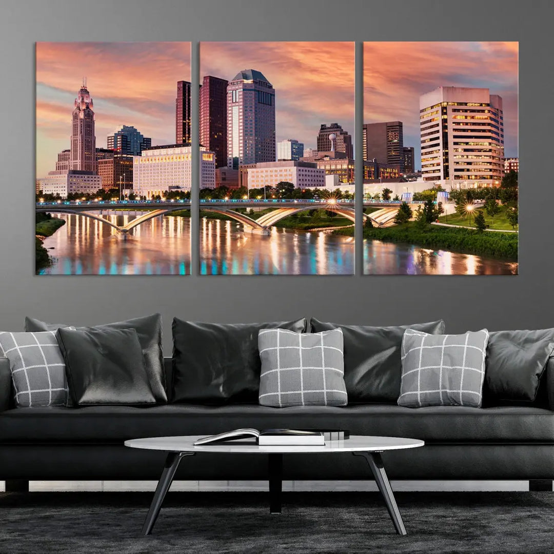 Extra Large Columbus Skyline Wall Art Sunset View Cityscape Canvas Print