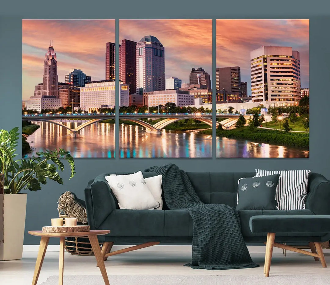 Extra Large Columbus Skyline Wall Art Sunset View Cityscape Canvas Print