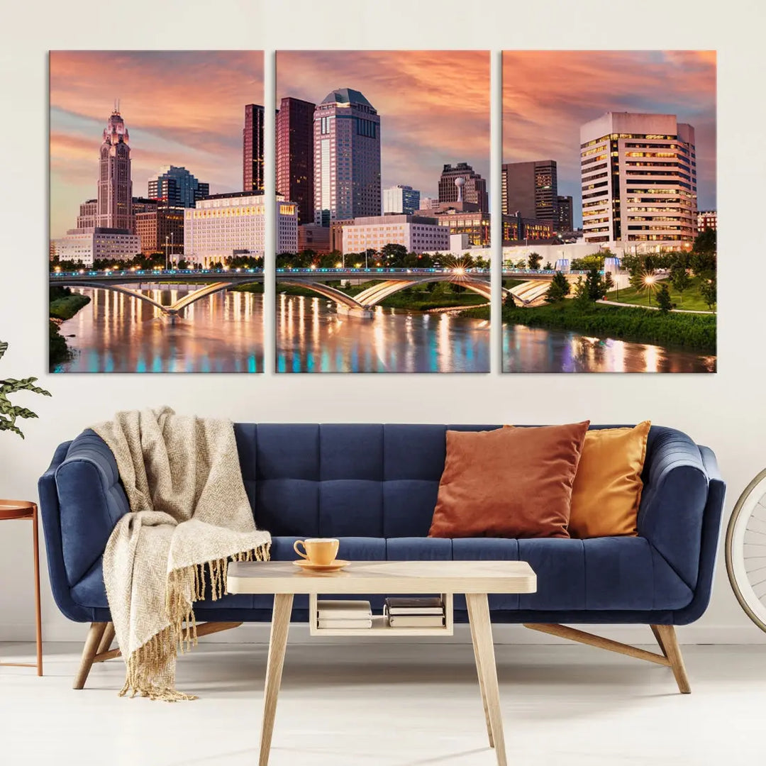 Extra Large Columbus Skyline Wall Art Sunset View Cityscape Canvas Print