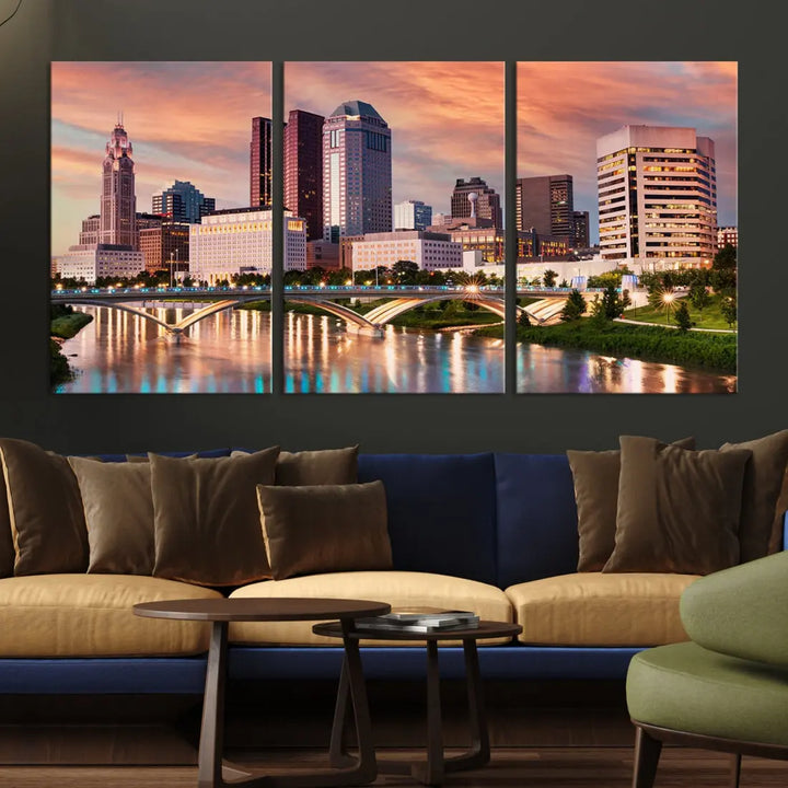 Extra Large Columbus Skyline Wall Art Sunset View Cityscape Canvas Print