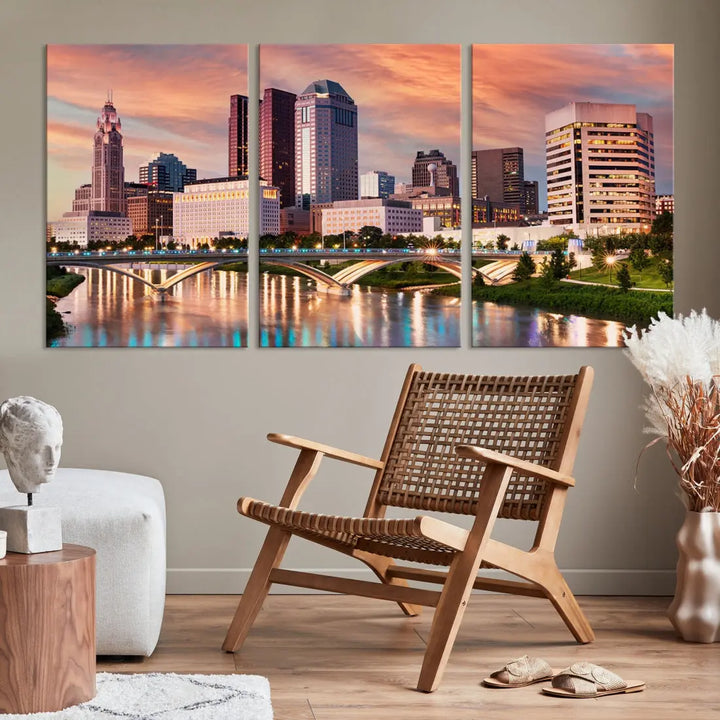 Extra Large Columbus Skyline Wall Art Sunset View Cityscape Canvas Print