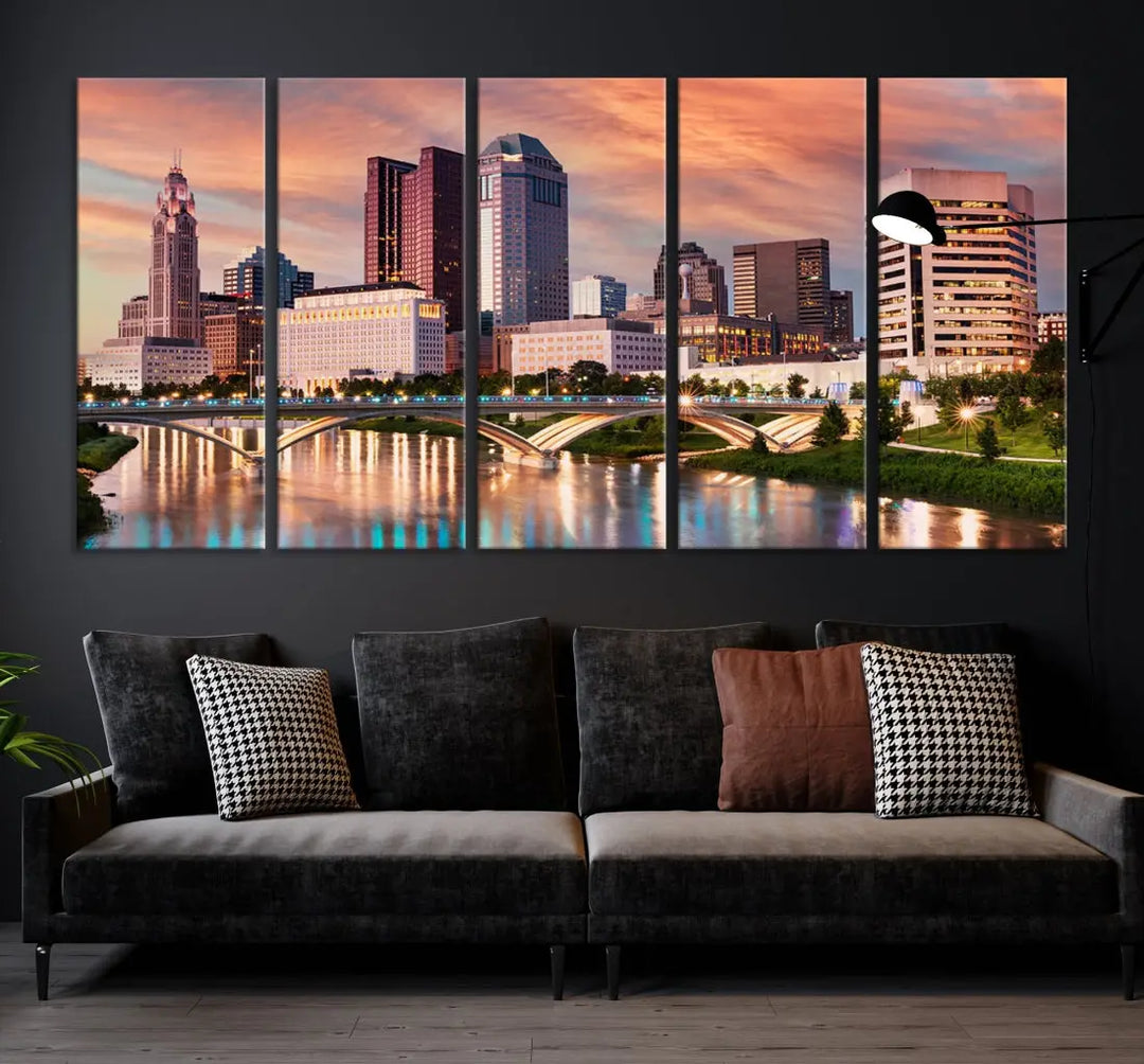 Extra Large Columbus Skyline Wall Art Sunset View Cityscape Canvas Print