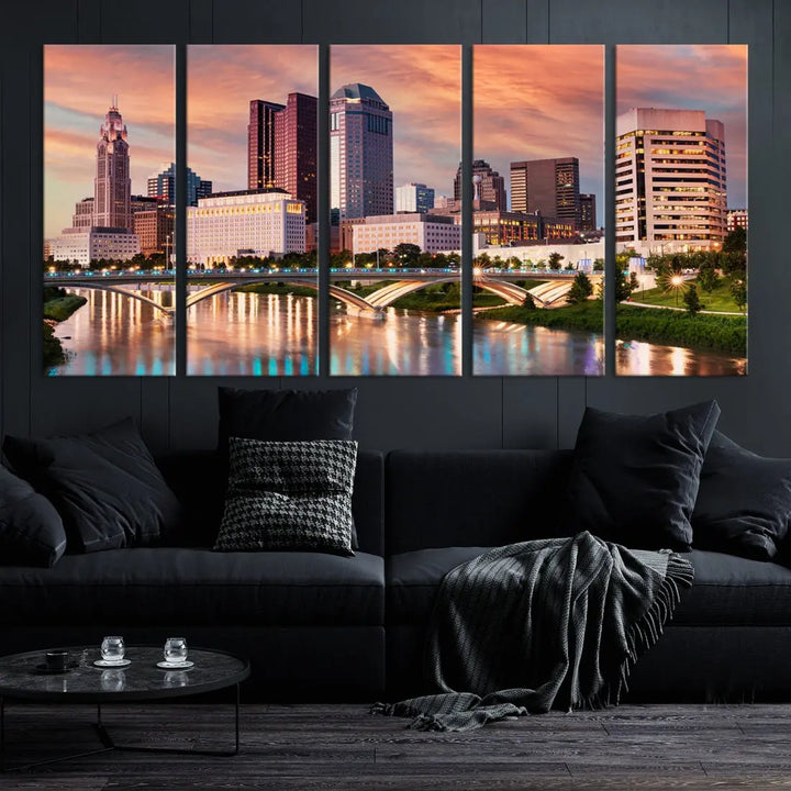 Extra Large Columbus Skyline Wall Art Sunset View Cityscape Canvas Print