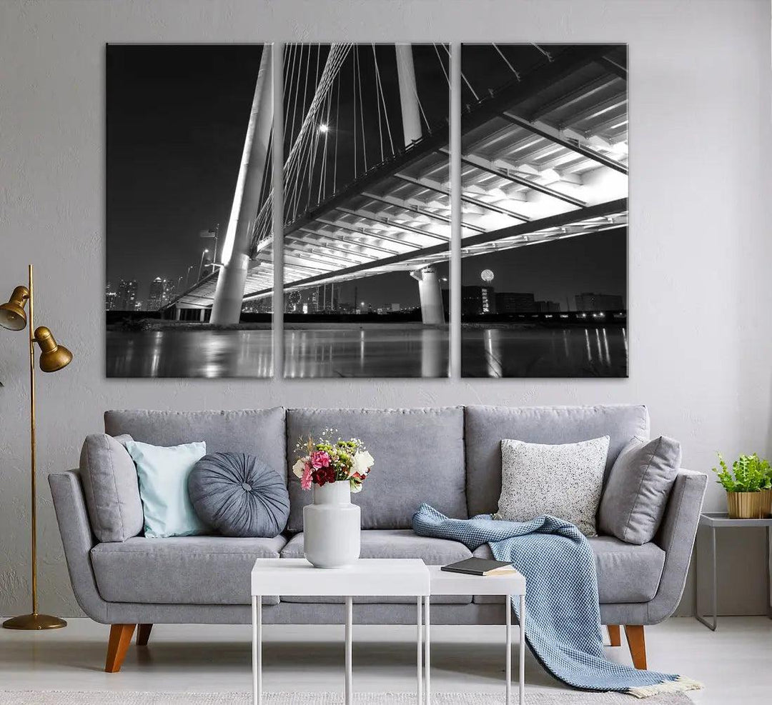 Extra Large Dallas City Bridge Cityscape Wall Art Canvas Print Office Decor