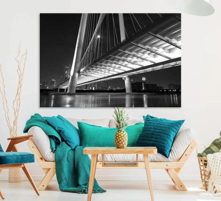 Extra Large Dallas City Bridge Cityscape Wall Art Canvas Print Office Decor