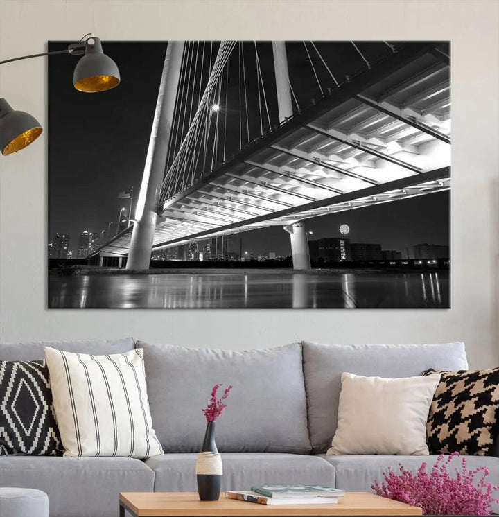 Extra Large Dallas City Bridge Cityscape Wall Art Canvas Print Office Decor