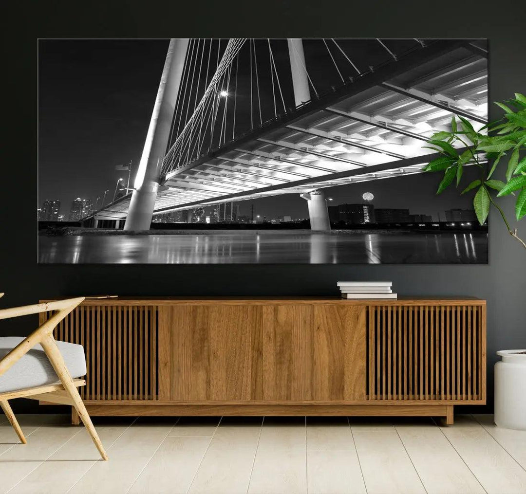 Extra Large Dallas City Bridge Cityscape Wall Art Canvas Print Office Decor