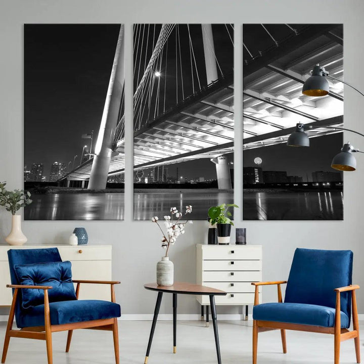 Extra Large Dallas City Bridge Cityscape Wall Art Canvas Print Office Decor