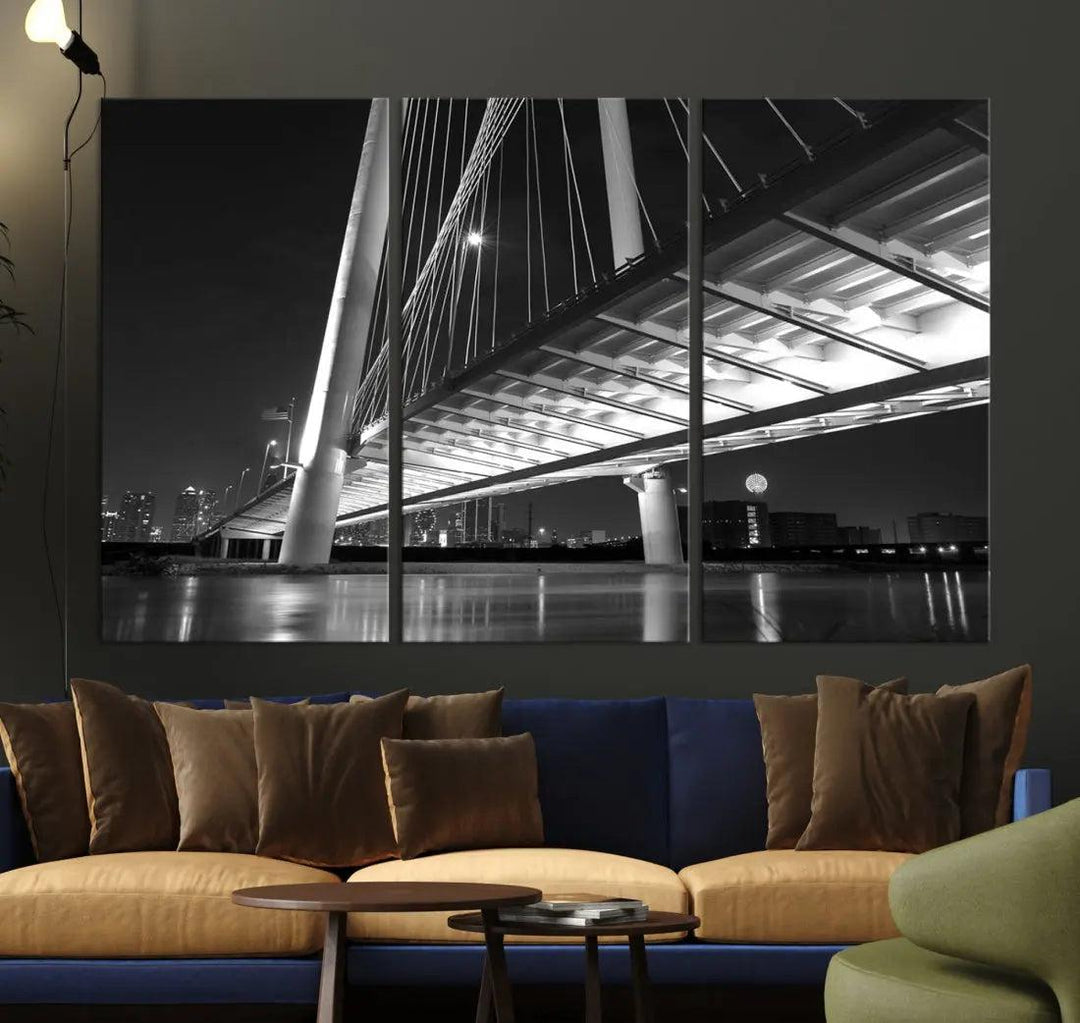 Extra Large Dallas City Bridge Cityscape Wall Art Canvas Print Office Decor