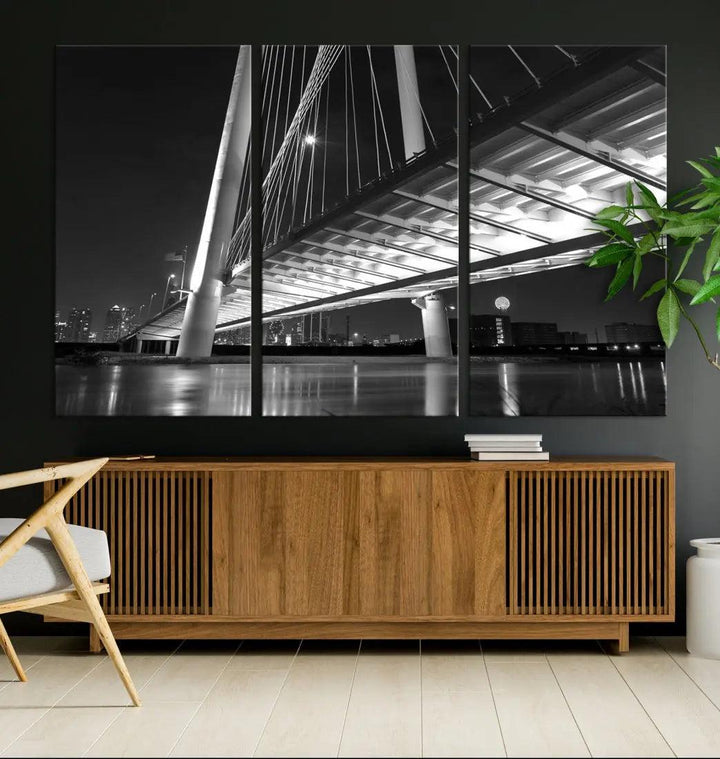 Extra Large Dallas City Bridge Cityscape Wall Art Canvas Print Office Decor