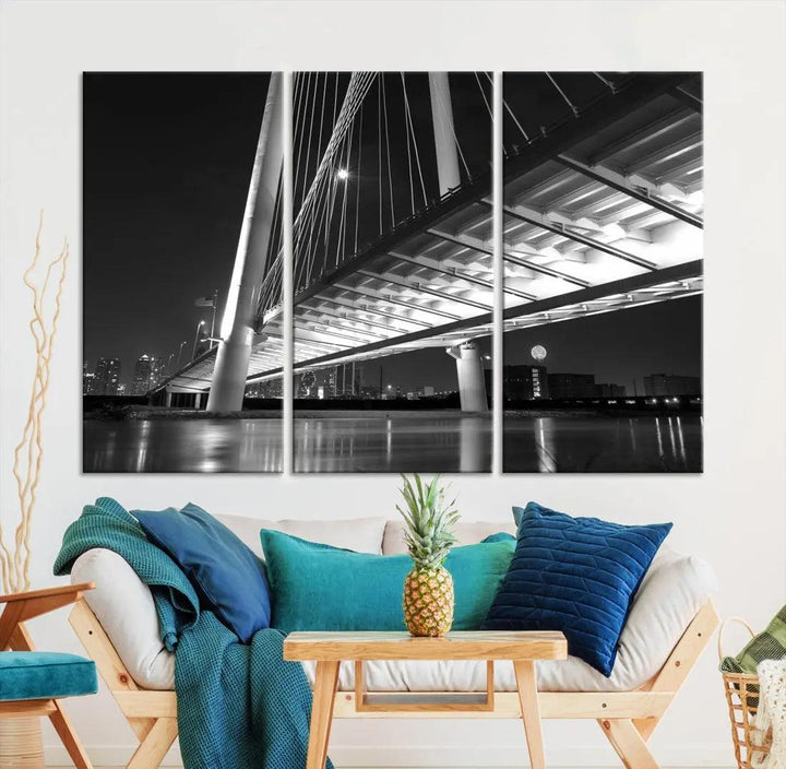 Extra Large Dallas City Bridge Cityscape Wall Art Canvas Print Office Decor