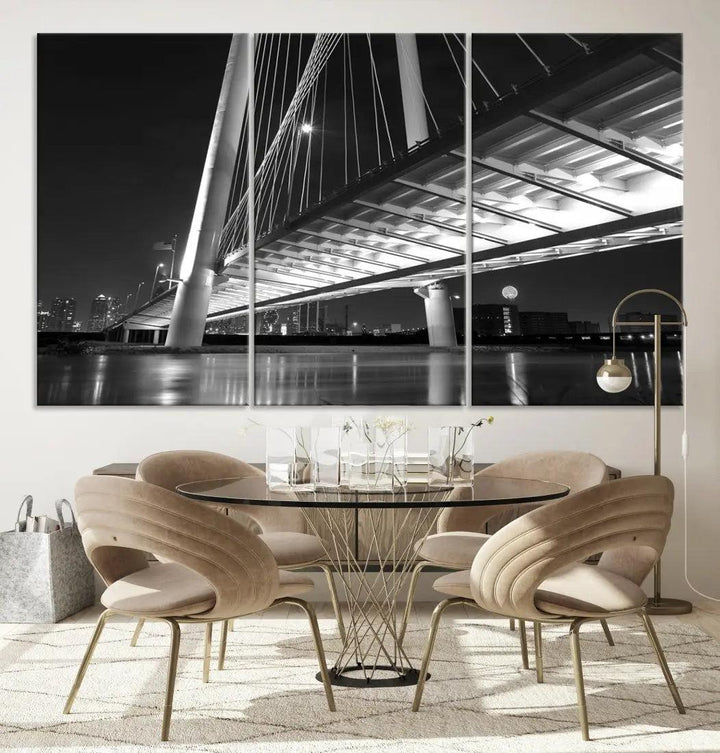 Extra Large Dallas City Bridge Cityscape Wall Art Canvas Print Office Decor