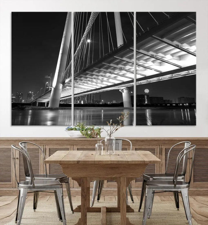 Extra Large Dallas City Bridge Cityscape Wall Art Canvas Print Office Decor