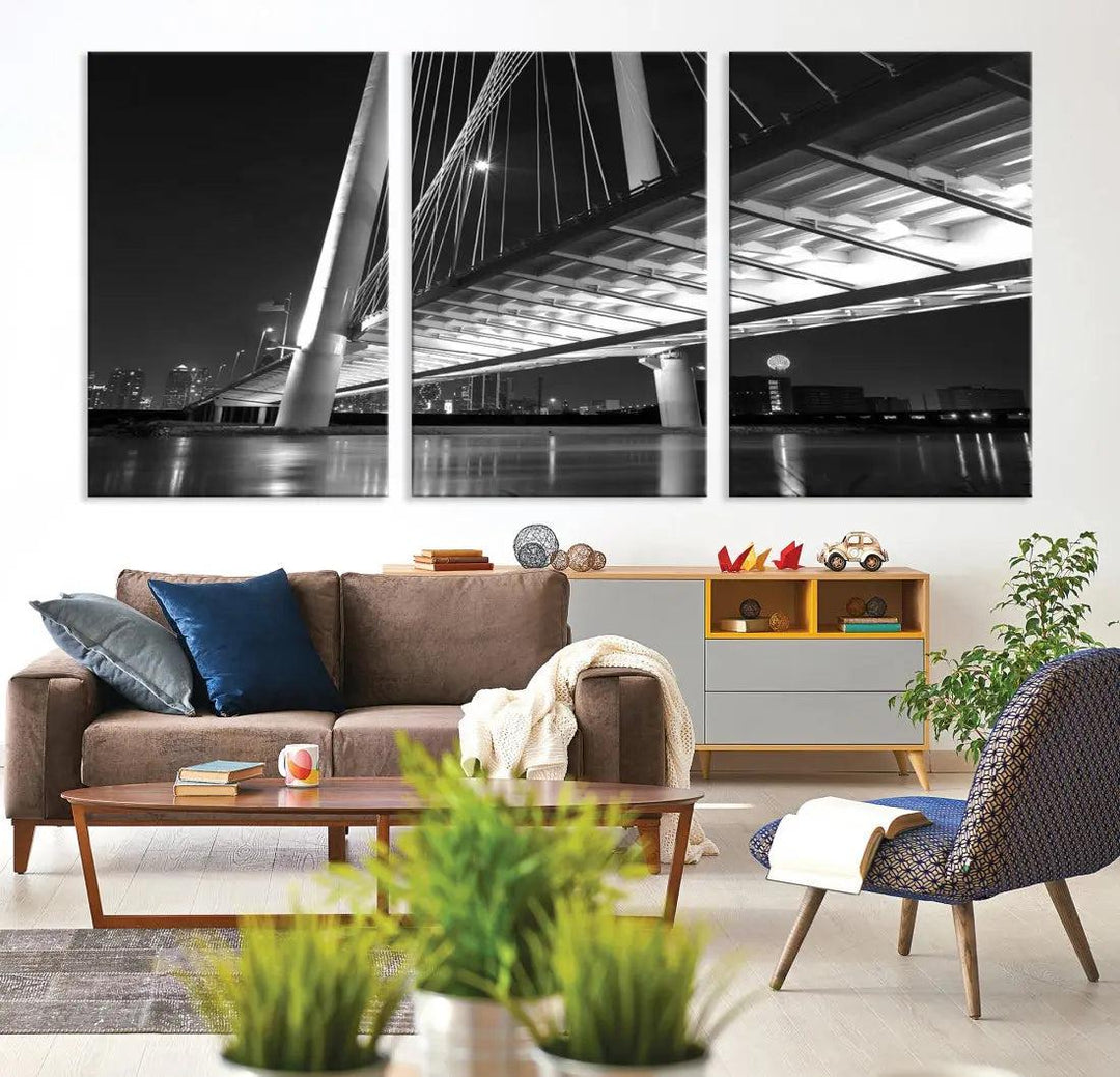 Extra Large Dallas City Bridge Cityscape Wall Art Canvas Print Office Decor