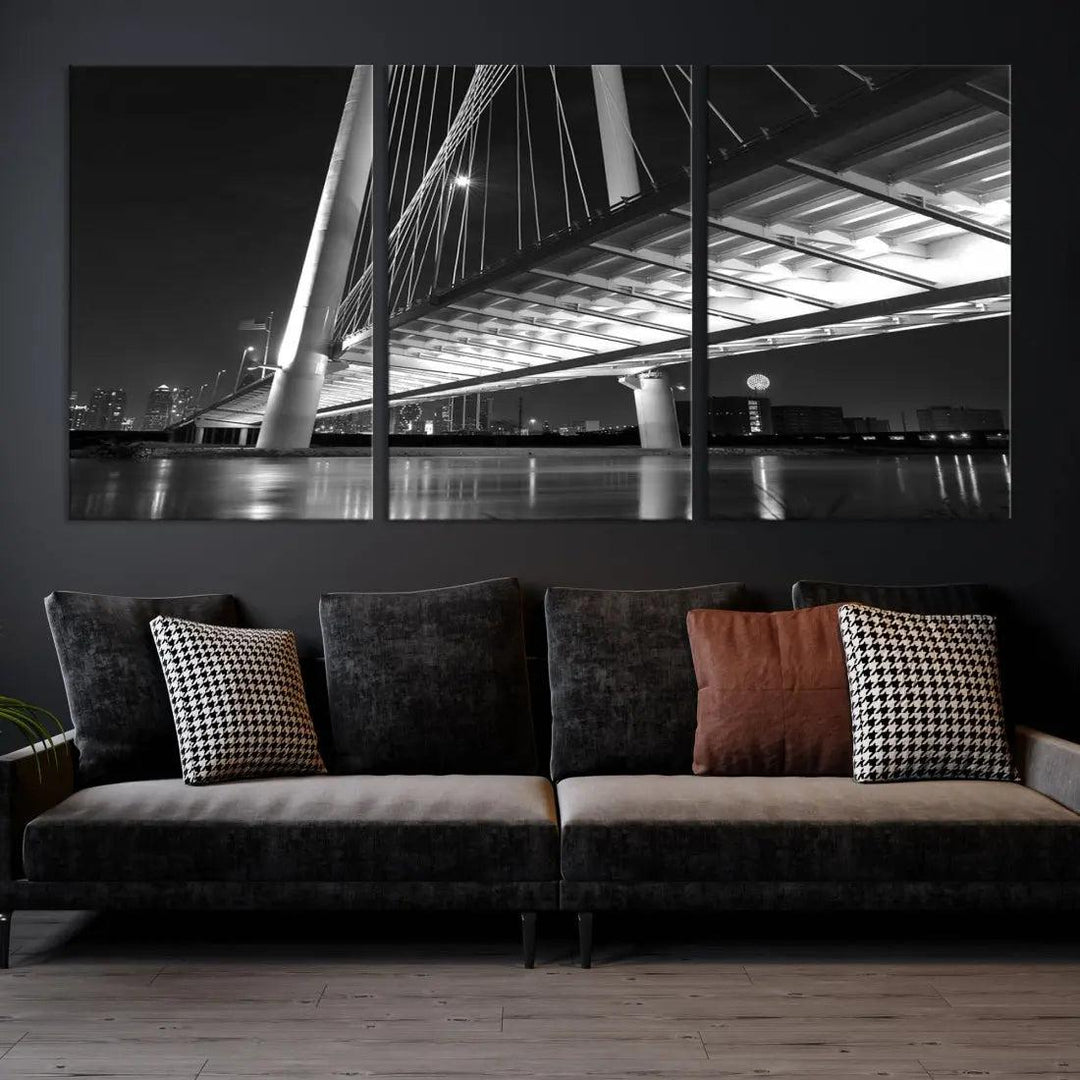 Extra Large Dallas City Bridge Cityscape Wall Art Canvas Print Office Decor