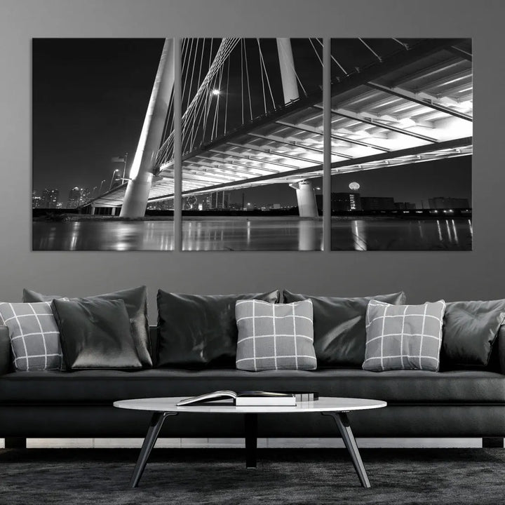 Extra Large Dallas City Bridge Cityscape Wall Art Canvas Print Office Decor