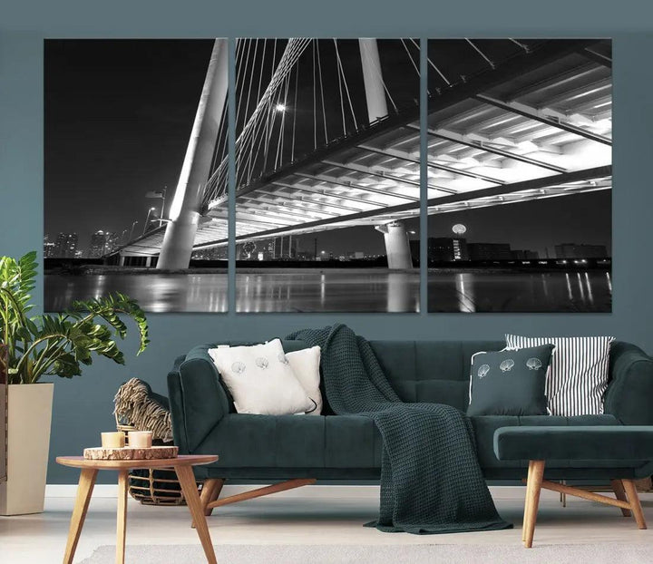 Extra Large Dallas City Bridge Cityscape Wall Art Canvas Print Office Decor