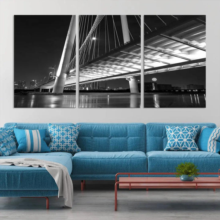 Extra Large Dallas City Bridge Cityscape Wall Art Canvas Print Office Decor