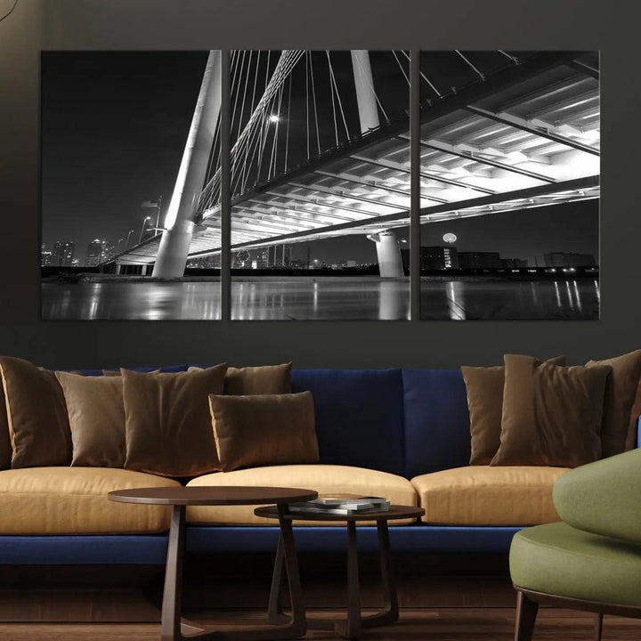 Extra Large Dallas City Bridge Cityscape Wall Art Canvas Print Office Decor