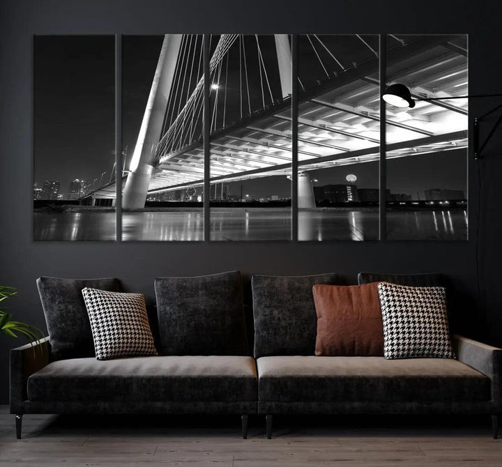 Extra Large Dallas City Bridge Cityscape Wall Art Canvas Print Office Decor