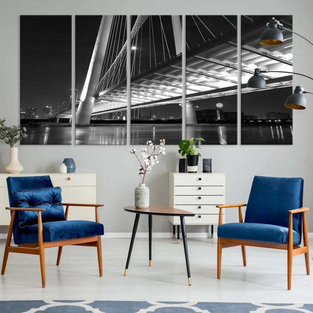 Extra Large Dallas City Bridge Cityscape Wall Art Canvas Print Office Decor