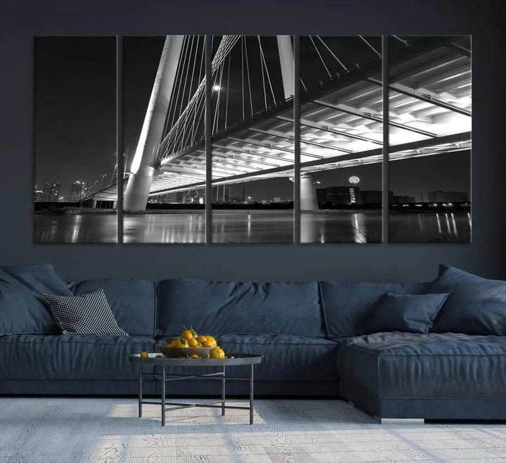 Extra Large Dallas City Bridge Cityscape Wall Art Canvas Print Office Decor