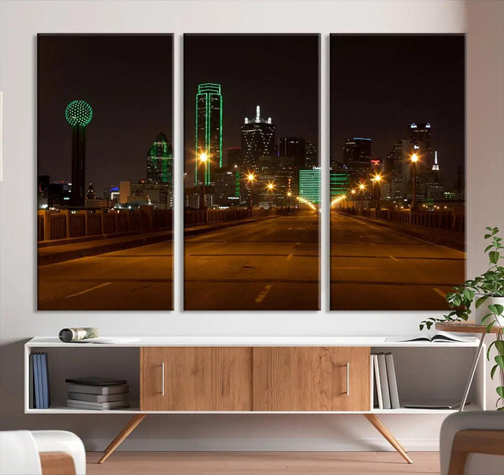 Extra Large Dallas Cityscape Night Road Framed Wall Art Canvas Print