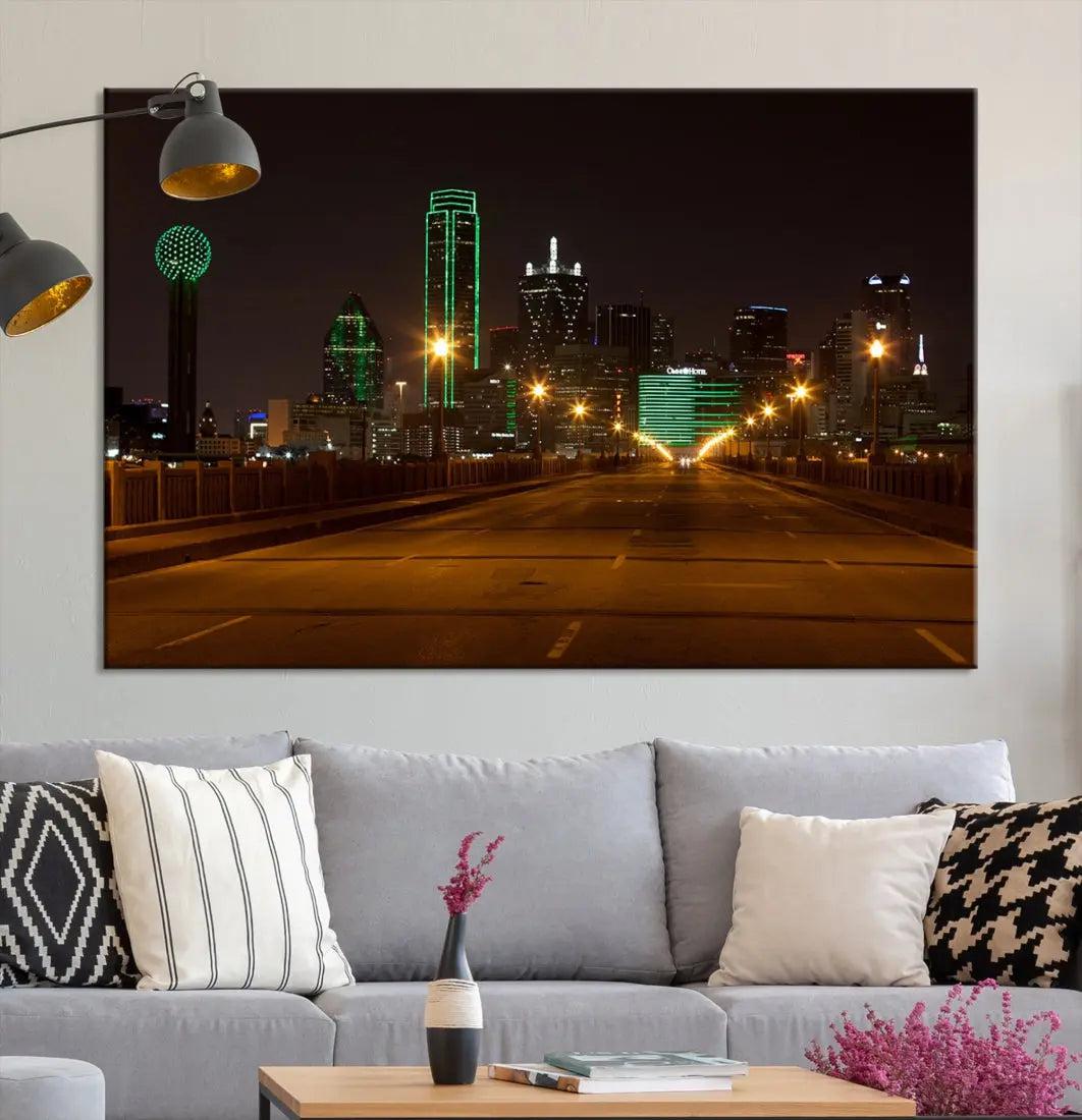 Extra Large Dallas Cityscape Night Road Framed Wall Art Canvas Print