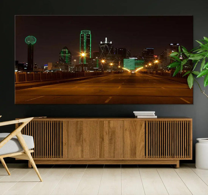 Extra Large Dallas Cityscape Night Road Framed Wall Art Canvas Print