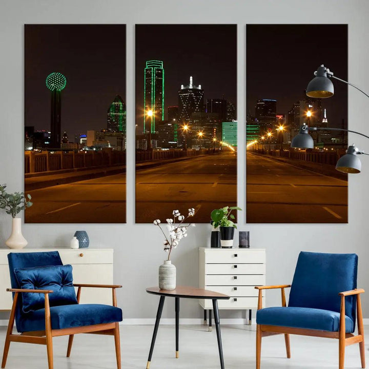 Extra Large Dallas Cityscape Night Road Framed Wall Art Canvas Print