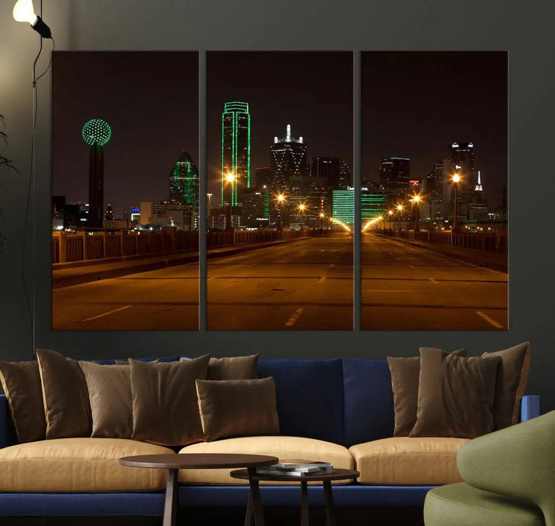 Extra Large Dallas Cityscape Night Road Framed Wall Art Canvas Print