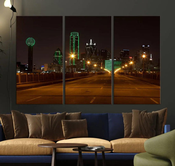 Extra Large Dallas Cityscape Night Road Framed Wall Art Canvas Print