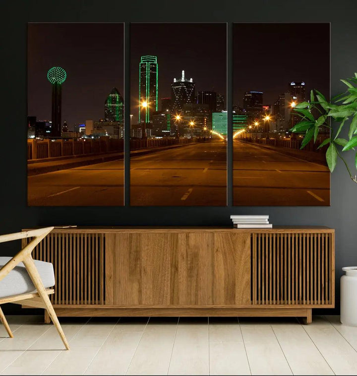 Extra Large Dallas Cityscape Night Road Framed Wall Art Canvas Print