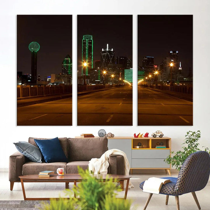 Extra Large Dallas Cityscape Night Road Framed Wall Art Canvas Print