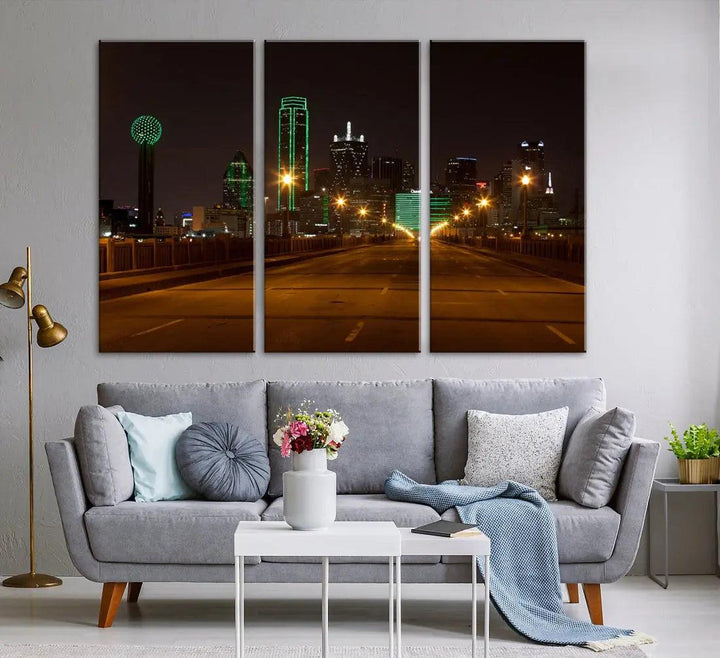 Extra Large Dallas Cityscape Night Road Framed Wall Art Canvas Print