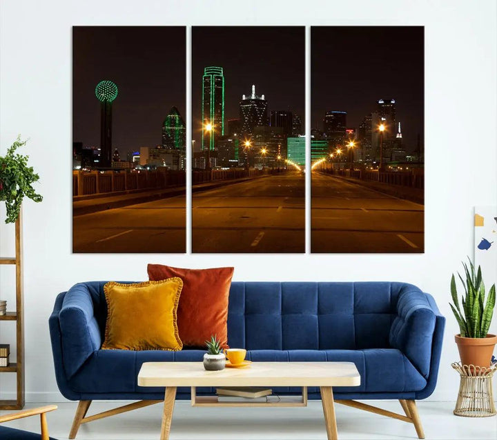 Extra Large Dallas Cityscape Night Road Framed Wall Art Canvas Print