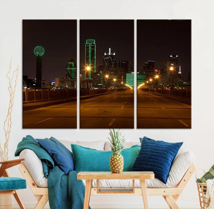 Extra Large Dallas Cityscape Night Road Framed Wall Art Canvas Print