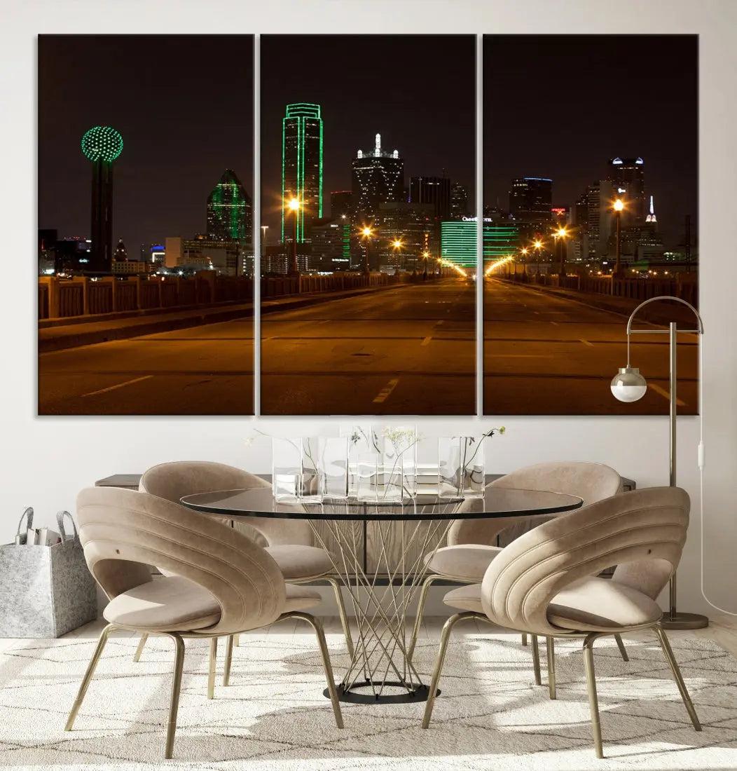 Extra Large Dallas Cityscape Night Road Framed Wall Art Canvas Print