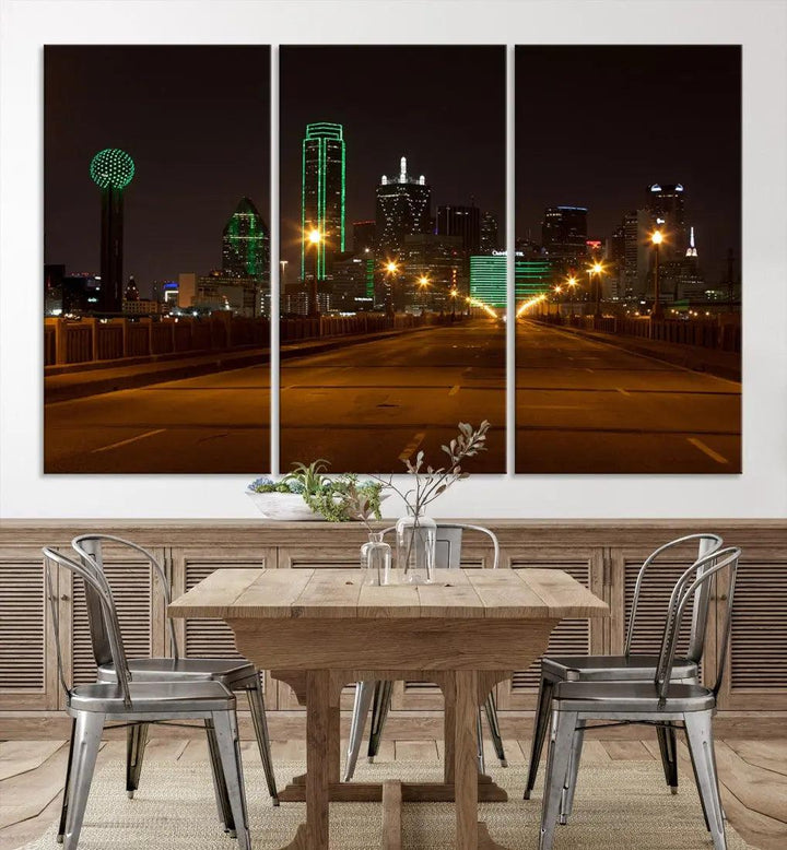 Extra Large Dallas Cityscape Night Road Framed Wall Art Canvas Print