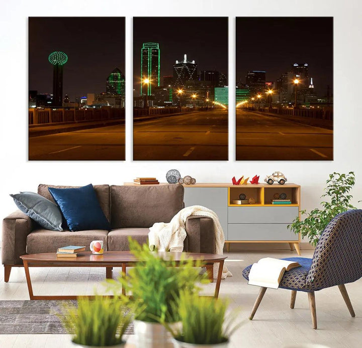 Extra Large Dallas Cityscape Night Road Framed Wall Art Canvas Print