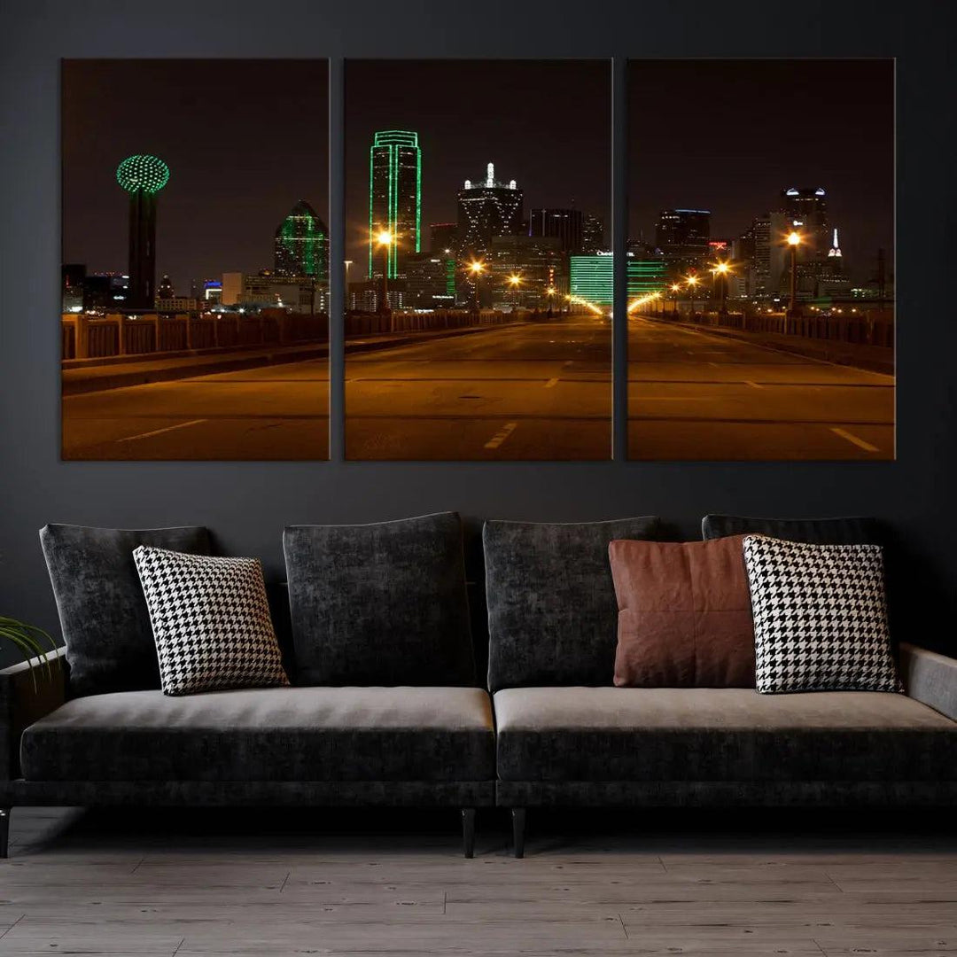 Extra Large Dallas Cityscape Night Road Framed Wall Art Canvas Print