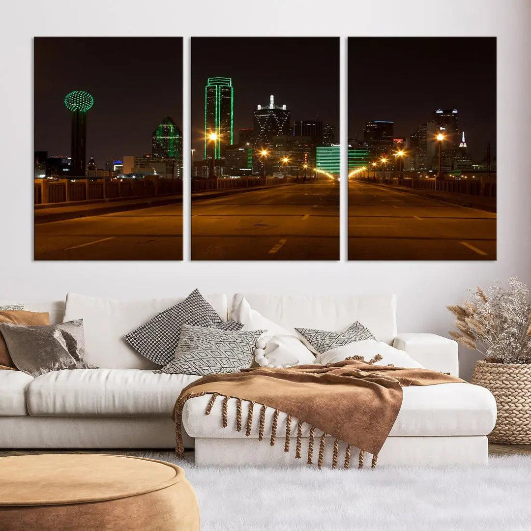 Extra Large Dallas Cityscape Night Road Framed Wall Art Canvas Print