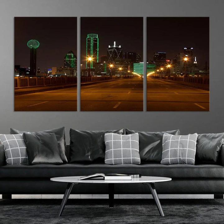 Extra Large Dallas Cityscape Night Road Framed Wall Art Canvas Print