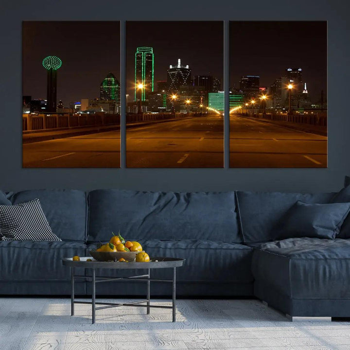 Extra Large Dallas Cityscape Night Road Framed Wall Art Canvas Print