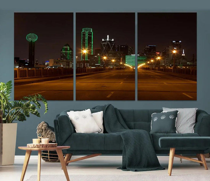 Extra Large Dallas Cityscape Night Road Framed Wall Art Canvas Print