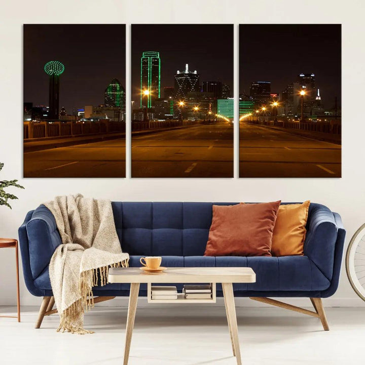 Extra Large Dallas Cityscape Night Road Framed Wall Art Canvas Print