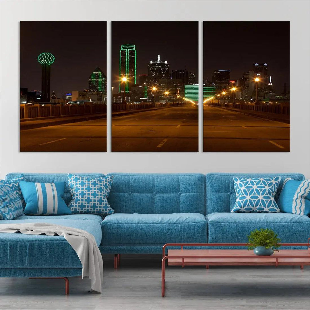 Extra Large Dallas Cityscape Night Road Framed Wall Art Canvas Print