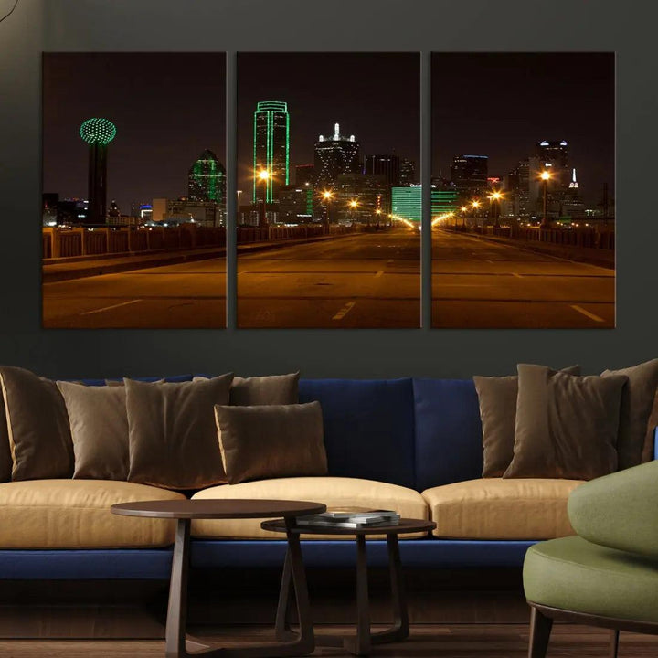 Extra Large Dallas Cityscape Night Road Framed Wall Art Canvas Print